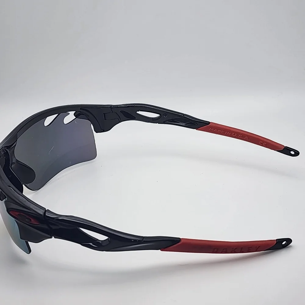 Oakley Radarlock Black & Red Sunglasses, Case, & Dust Bag